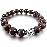 Men,Women's 10mm 12mm Alloy Bracelet Link Wrist Brown Silver Tiger Eye Buddha Mala Beads Elastic