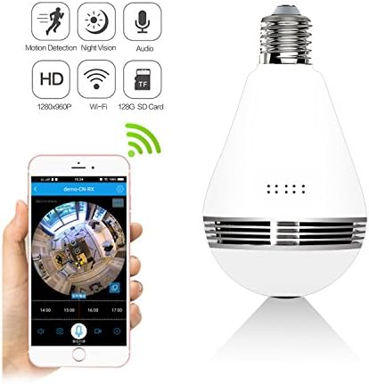 Security Panoramic Infrared Bulb Camera – (Upgrated Version) Marggle Wifi 960P Night Vision 360° Fisheye Lens IP Camera, Real-time Monitoring and Two-way Intercom, Loop Record and Data Protection