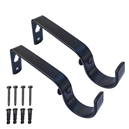 iPEAK Curtain Pole Bracket Metal Heavy Duty Rod Wall Brackets 28mm Holder Set of 2 (Black) — image 1