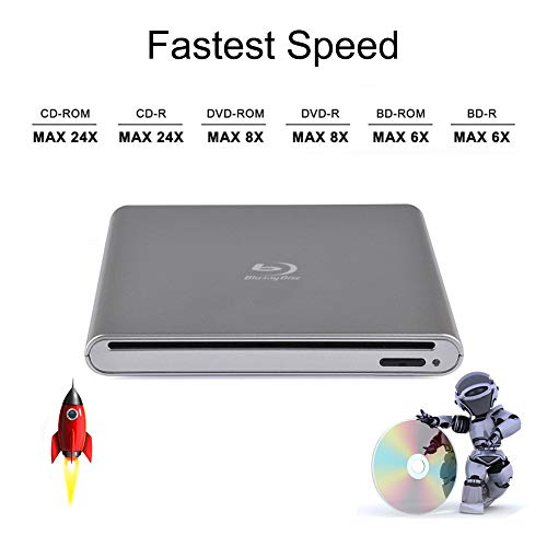 External Blu Ray Drive Portable Blu-Ray Player USB 2.0 Slot in BD CD DVD Burner with Eject Button Write Read CD DVD BD for Notebook Pro Air iMac Laptop (Sliver)