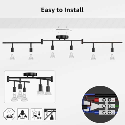 LVWIT Swivel Ceiling Spotlight, 6 Way Ceiling Lights GU10 Black Kitchen GU10 Base Ceiling Light Mounting Bracket for Living Room Bedroom Dining Room (No Bulb)