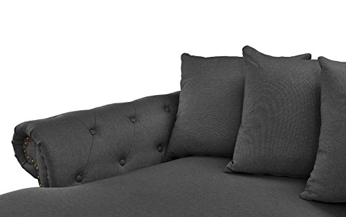 Modern Large Tufted Linen Fabric Sectional Sofa, Scroll Arm L-Shape Couch (Dark Grey) - Thumbnail 3