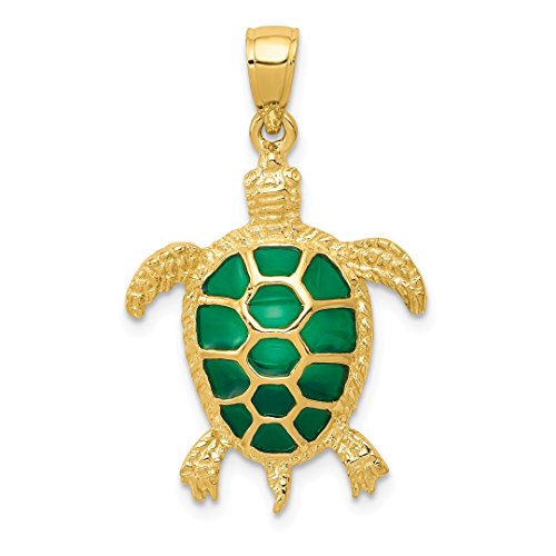 14k Yellow Gold Green Enameled Sea Turtle Pendant Charm Necklace Life Fine Jewelry For Women Gift Set