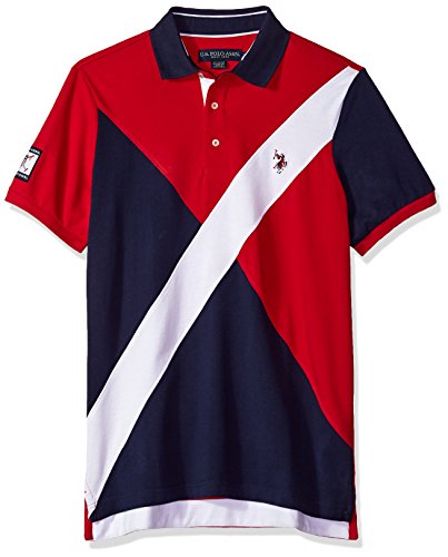 U.S. Polo Assn. Men s Short Sleeve Classic Fit Fancy Pique Polo Shirt, Winning Red Khkh, L