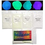 Glow in The Dark Pigment Powder - Neutral in Daylight; 4 Color Glow Powder Pack 15g Each; Sky Blue, Yellow Green, Aqua, Indigo Violet for Resin, Epoxy, Slime, Nail Polish, Paint