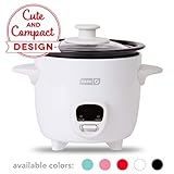 Dash DRCM200GBWH04 Mini Rice Cooker Steamer with Removable Nonstick Pot, Keep Warm Function & Recipe Guide, 2 cups, for Soups, Stews, Grains & Oatmeal, White