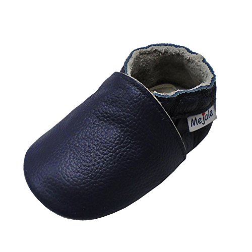 Mejale Baby Shoes Soft Soled Leather Moccasins Anti-skid Infant Toddler Prewalker(navy blue,18-24 months)