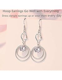 Hoop Earrings for Women Sterling Silver Dangle Hypoallergenic Earrings for Sensitive Ears Cubic Zirconia Diamond 18K White Gold Plated Light Skinny Circular Big Small Fashion Cute Jewelry with Box