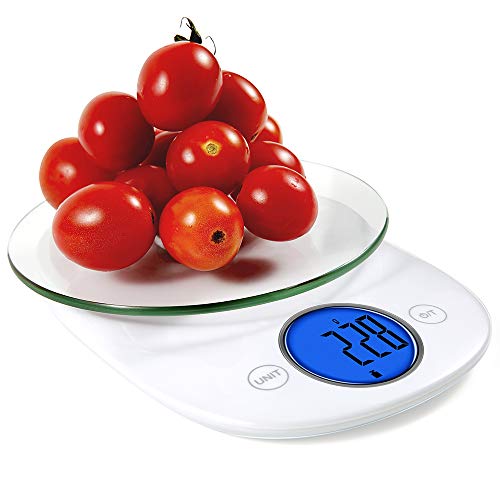 Food Scale, Digital Kitchen Scale High Accuracy & Multifunction for Cooking baking with Touch Sensitive Screen 11lb/5kg, Glass, White (Batteries Included) by CHARMLINE