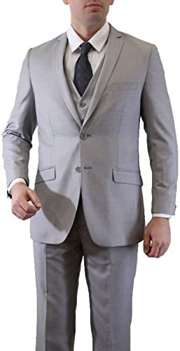 Formal Dress Shops Mens Three Piece Solid Suit (US42L/W36 / EU52L/W46, Light Gray 05)