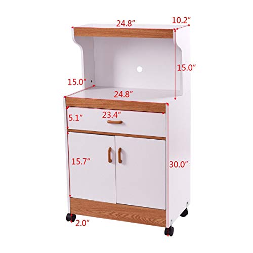 USA_BEST_SELLER Rolling Microwave Stand Cabinet with Drawer and Two Doors Storage Shelves Rolling