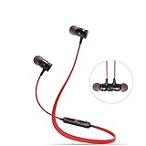 Bluetooth Headset, Sweatproof V4.0 Wireless Bluetooth Earphones In-Ear Noise Cancelling Headphones Earbuds with Microphone & Stereo for Running Sports with Magnet Attraction (Red)
