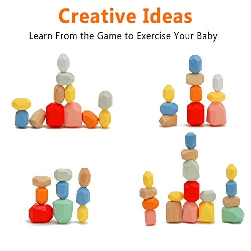 38 PCS Wooden Stacking Stones - Montessori Balancing Blocks STEM Toy For Kids 3-6 Years