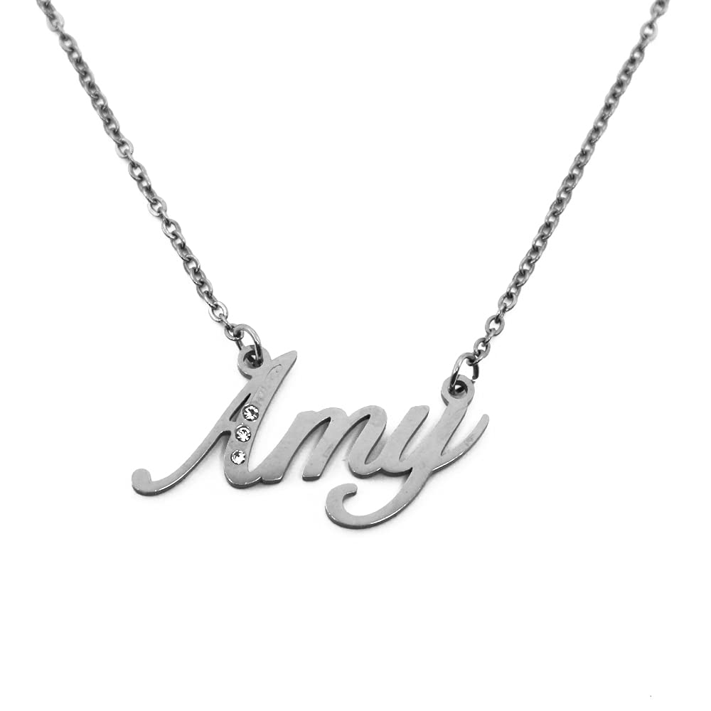 Kigu Name Necklace Amy - Silver Tone - Custom Name Necklace - Personalised Jewellery for Ladies- Customised Jewellery for Girls- Custom Pendant Amy