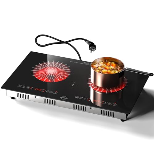 Glaskeramikkochfeld 2 Platten mit Stecker | 3200W, 60cm Einbau & Tragbar