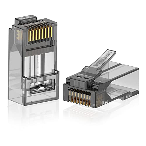 VCE CAT6 Connectors Pass Through UL-Listed 50-Pack, RJ45 Modular Plug Gold Plated 8P8C Ethernet Ends for CAT6 CAT5E CAT5 Solid or Stranded UTP Network Cable, Black, Support POE