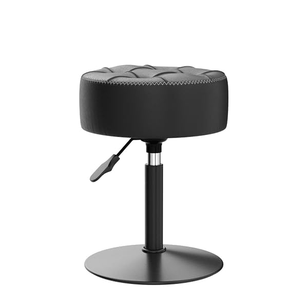 LUE BONA ADJUSTABLE VANITY STOOL, 360°SWIVEL VANITY CHAIR FOR MAKEUP ROOM, BLACK STOOL CHAIR FOR VANITY, SMALL FAUX LEATHER VANITY STOOLS FOR BATHROOM, LIVING ROOM