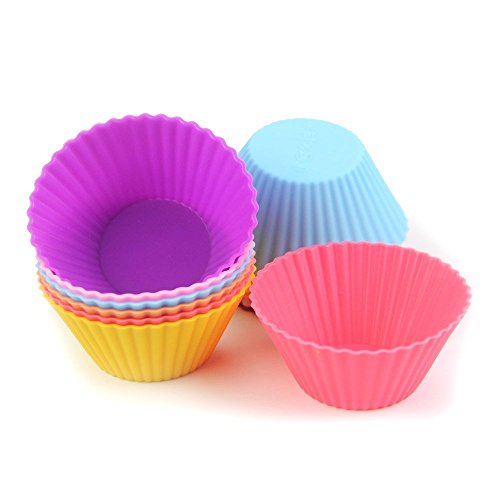 Silicone Muffin Cups, Reusable & Nonstick Muffin Molds,12 Pack Baking Cups, Six Colors