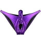 YiZYiF Mens Leather Look Bikinis Swimwear Long Pouch With Scrotum Hole Underwear Purple X-Large