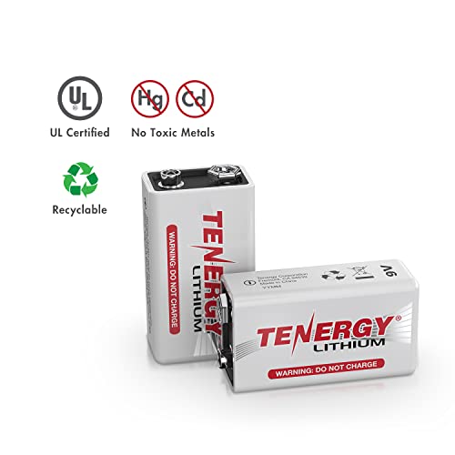 Tenergy 9V Lithium Batteries, 1200mah NonRechargeable Batteries, 10