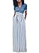 HOTAPEI Summer High Waisted Striped Long Maxi Skirts for Women Light Blue Large