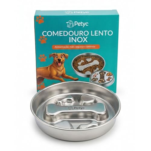 Comedouro Lento PETYC em Aço Inox Tigela Labirinto de Alimentação Lenta para Cães 1kg de Ração