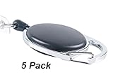Fushing 5PCS Retractable Badge Holder Carabiner Reel Clip On ID Card Holders (Black)