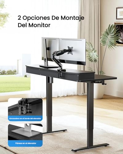Escritorio Elevable,Escritorio Altura Ajustable con 2 Cajones, Escritorio de Ordenador Ajustable en Altura, Escritorio de Pie para Oficina en Casa con 4 Alturas Preestablecidas y 2 Ganchos(Negro)