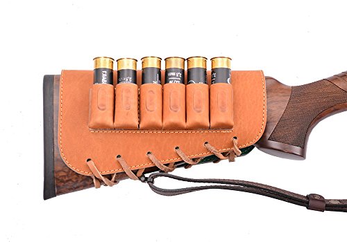 XCH Buttstock shotgun shell holder, holds 6 shotgun shells, genuine leather, right handed