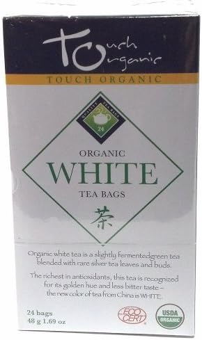 Touch Organic White Tea Bags Slightly Fermented Green Tea Blended with Rare Silver Tea Leaves and Buds 24 Bags (1 Box) by Touch Organic