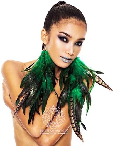 Fashmorous Feather Earrings Green Earrings for Women Dangle Fancy Long Earrings for Women