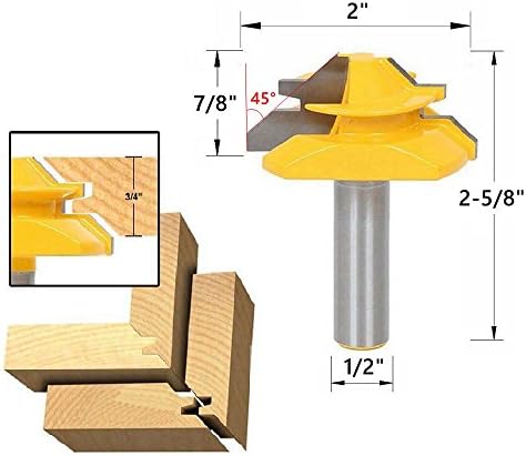 HDDU Anti-kickback 45 Degree 2" Diameter 1/2" Shank Tenon Cutter Small Lock Miter Router Bit Woodworking Milling Cutter Puzzle Wood Cutter