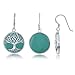 Sterling Silver Natural Turquoise/Abalone/Mother-of-Pearl Stone Tree of Life Circle Dangle Earrings