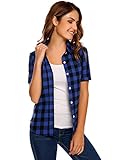 Zeagoo Women Summer Short Sleeve Boyfriend Plaid Button Down Shirts