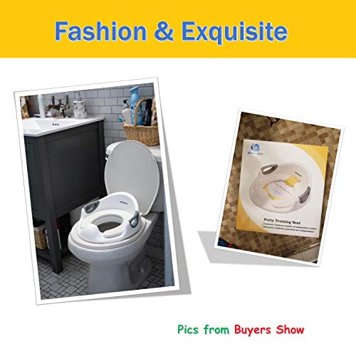 Potty Training Toilet Seat Cover for Kids Toddlers Boys Girls, with Urine Splash Guard, Non-Slip Rubber Grip, Cushion Handle Backrest, Fits Round & Oval Toilets