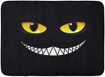 GTdgstdsc Doormats Bath Rugs Outdoor/Indoor Door Mat Yellow Wonderland Black Cat in Glow Eyes Alice Cheshire Smile Evil Bathroom Decor Rug 16" x 24"