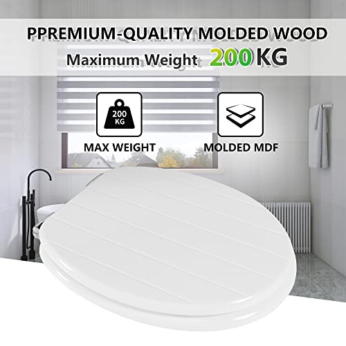 Angel Shield White Wooden Toilet Seat Antibacterial Adjustable Hinges Toilet Seat Fits Never Slips for Bathroom with Soft Close and Quick Release for Easy Clean and Assembly (Soft Close, White)