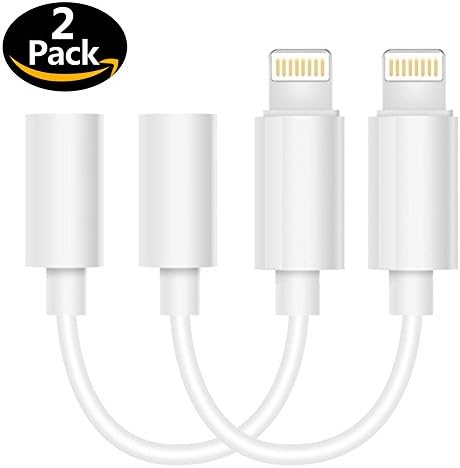 (2 pack) Lampari lightning to 3.5mm headphone jack aux adapter for iPhone 7/7 Plus -(iOS 10.2,10.3) White