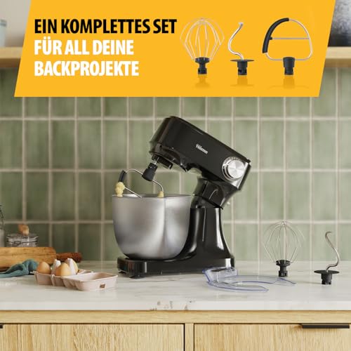 Küchenmaschine mit 4,5 L Edelstahl-Rührschüssel, 800 W Leistung, 12 Geschwindigkeitsstufen mit Pulsfunktion, Kippbarer Motorkopf, Spritzschutz, MX-4870