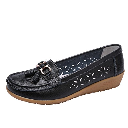 SHL Women Flats Sandals Shoe,Women's Casual Slip On Loafers Outdoor Leisure Flats Peas Boat Shoes (Black, US:8(41))