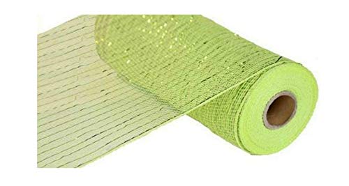 10 inch x 10 yards (30 feet) Deco Poly Mesh Ribbon - Apple Lime Green with Lime Foil