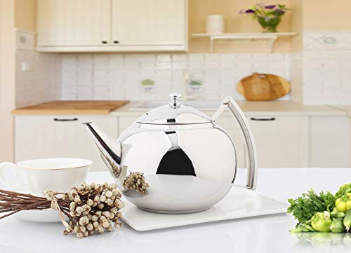 OMGard Teapot with Infuser Loose Tea Leaf 2 Liter Stainless Steel Tea Pot Coffee Water Small Kettle Filter Set Warmer Teakettle for Stovetop Induction Stove Top 2.1 Quart / 68 Ounce - Thumbnail 3