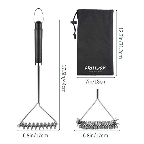 Grilljoy 3pcs Grill Brush Set includes Wire Brush and Bristle Free Brush - 17.5'' Safe Stainless Steel Barbecue Cleaning Brush for Weber Gas/Charcoal Grilling Grates - Perfect BBQ Cleaner Accessories.