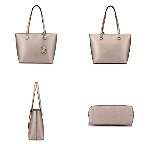 LOVEVOOK Handtasche Damen Shopper Schultertasche Blau Umhängetasche Damen Geldbörse Tragetasche Groß Damen Tasche Tote für Büro Schule Einkauf Reise Leder Handtasche 3-teiliges Set, Khaki, M