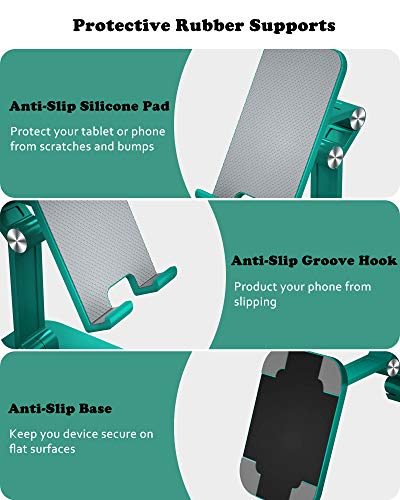 OTISA Foldable Cell Phone Stand for Desk, Height Adjustable Cell Phone Holder with Anti-Slip Base, Case Friendly Compatible with Most Mobile Phone/iPad/Kindle/Tablet(Green)