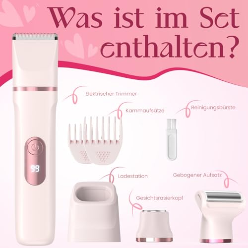 Women's Razor, 3-in-1 Intimate Shaver for Women, for Body & Bikini Zone Trimmer, Facial Hair Remover for Women, Women's Shaver Electric IPX7, USB Charging Station, Trimmer Women's Intimate Area, Pink
