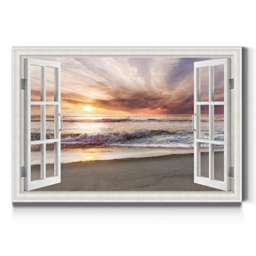 Renditions Gallery Nature Art Scenic Window View of Orange Evening Sunset at Wa…