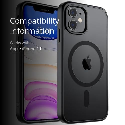 SUPFINE Magnetic for iPhone 11 Phone Case(Compatible with MagSafe)(Military Grade Drop Protection) Translucent Matte Shockproof Phone Cover,Black
