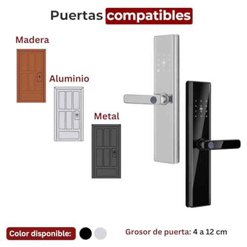 Schilion Cerradura Inteligente para Puerta Exterior e Interior | Códigos Huella Tarjeta física control App Schilion, compatible con ttlock, Resistencia al Exterior Negro
