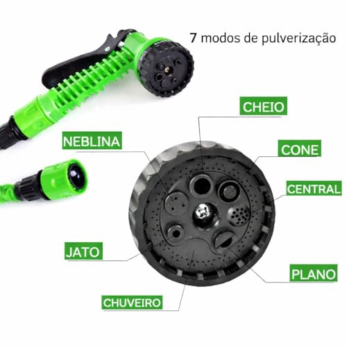 Mangueira Expansível Até 30 Metros Flexível Retrátil com Esguicho para Jardim Quintal Lavagem Carro Casa Leve Compacta Fácil de Guardar Alta Pressão Uso Doméstico (VERDE, 30M)